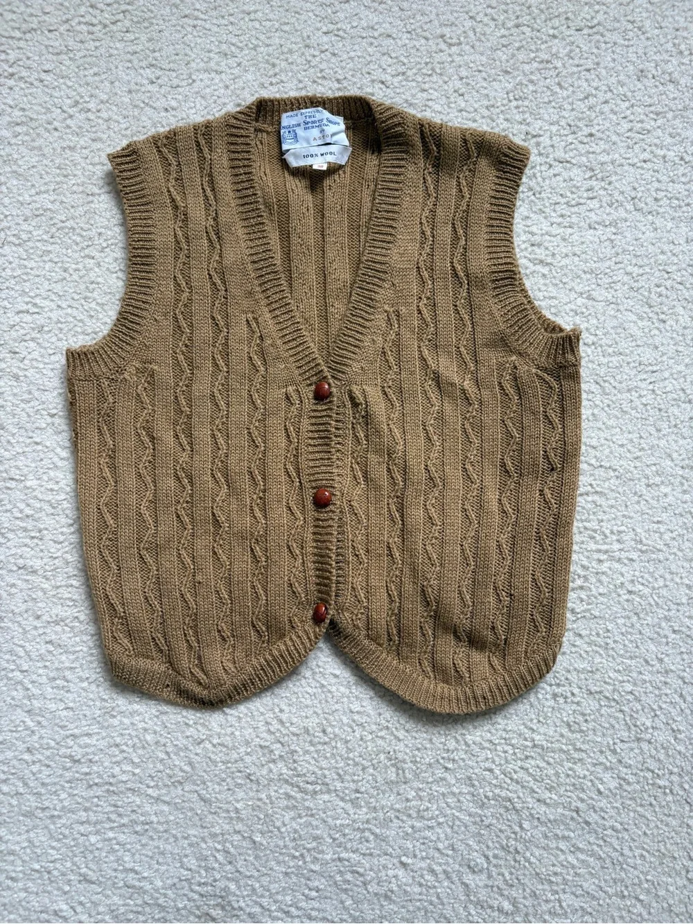 Vintage NWOT Aston tan wool sweater vest English Sports Bermuda EU 38 (sz S)